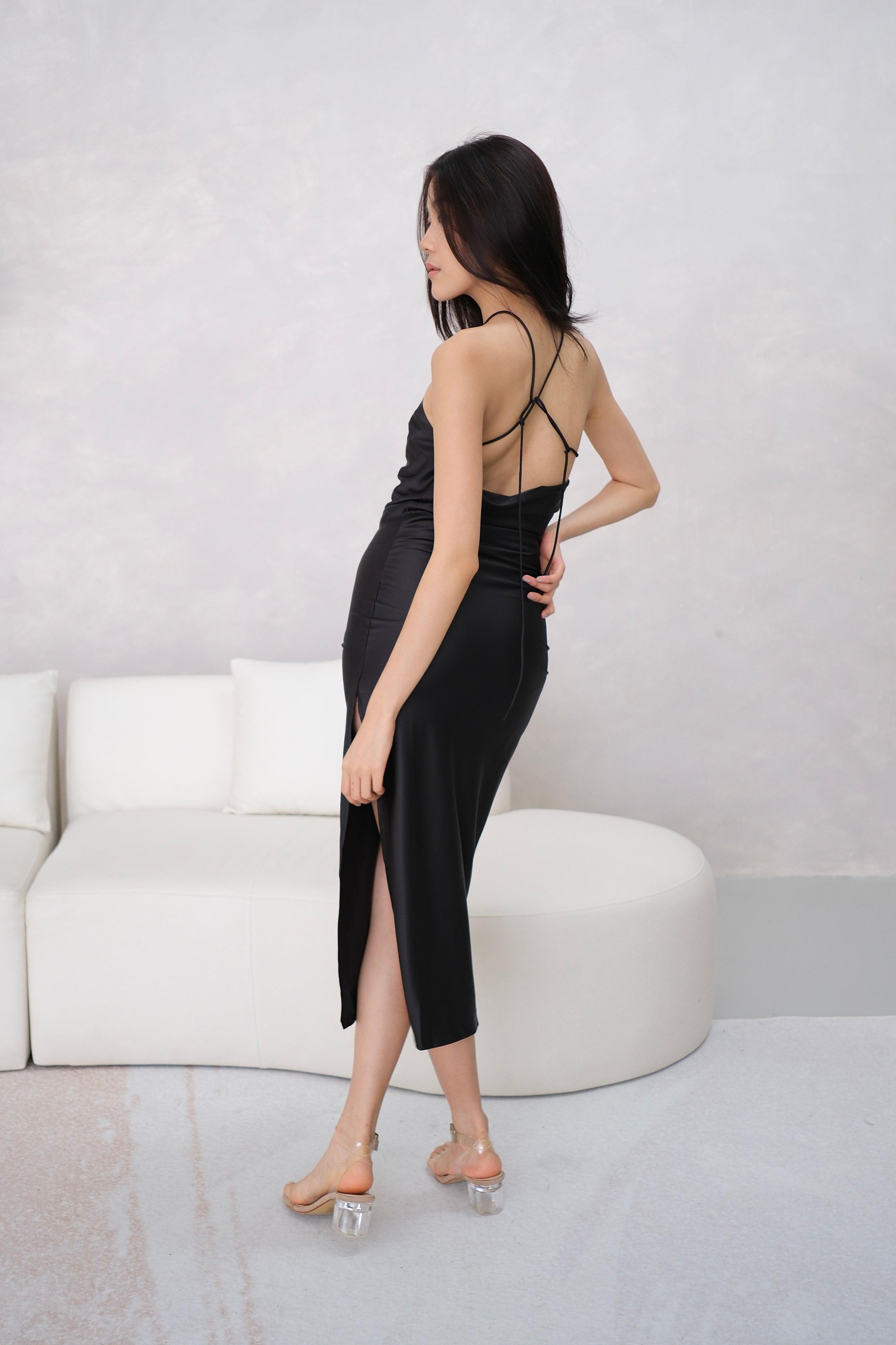 BELLA SATIN DRESS (BLACK)