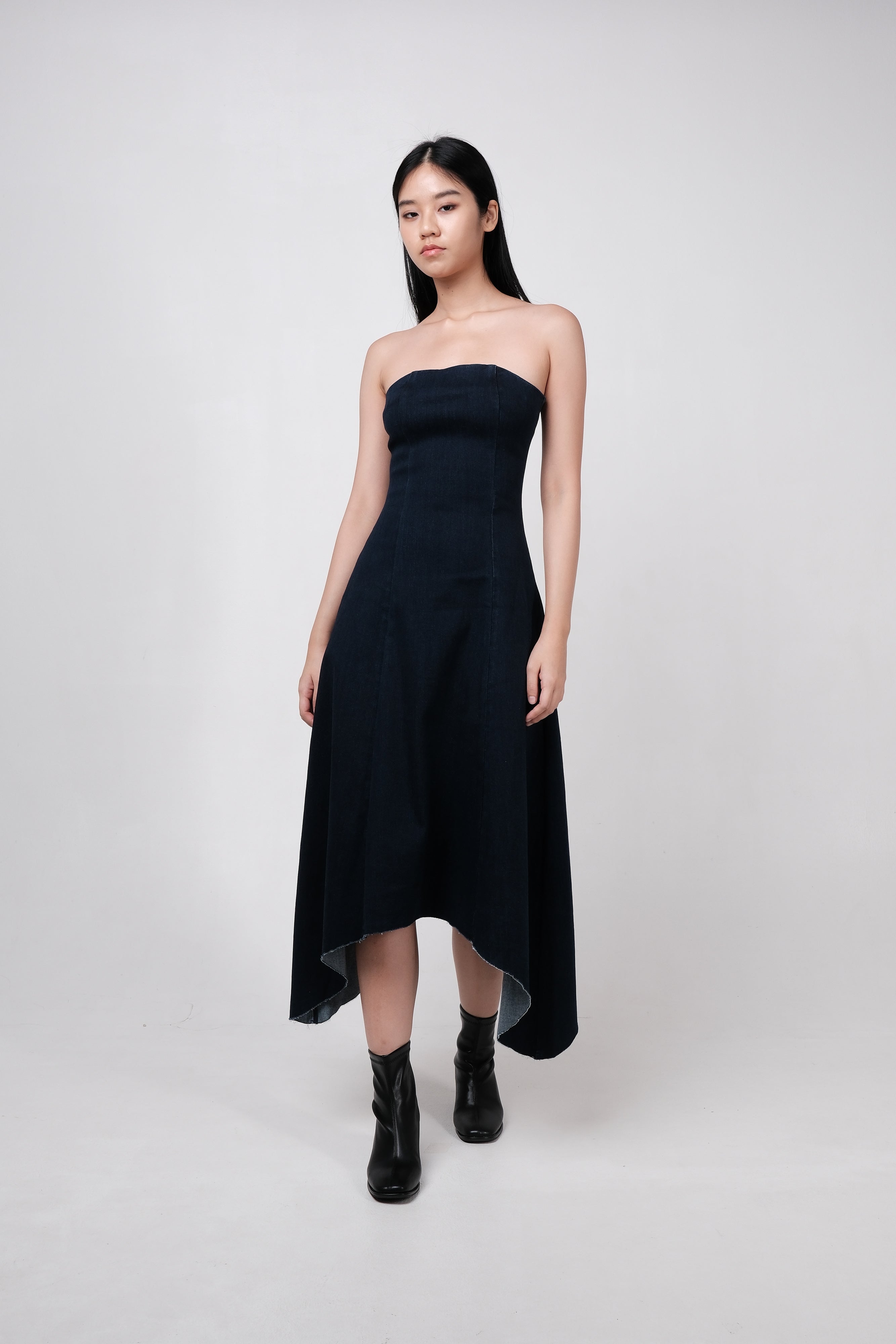 BLAIR DENIM ASYMMETRICAL HEM DRESS