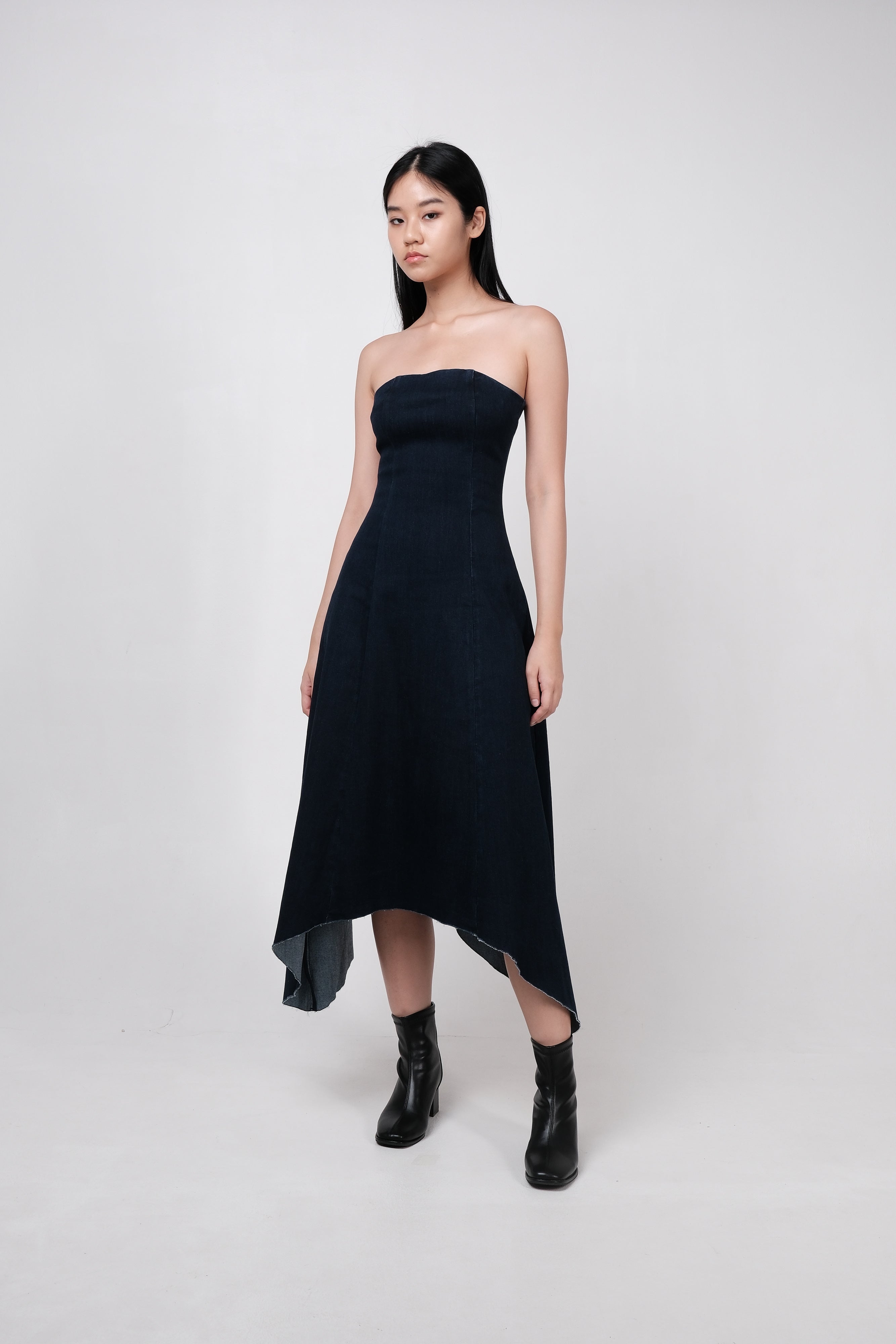 BLAIR DENIM ASYMMETRICAL HEM DRESS