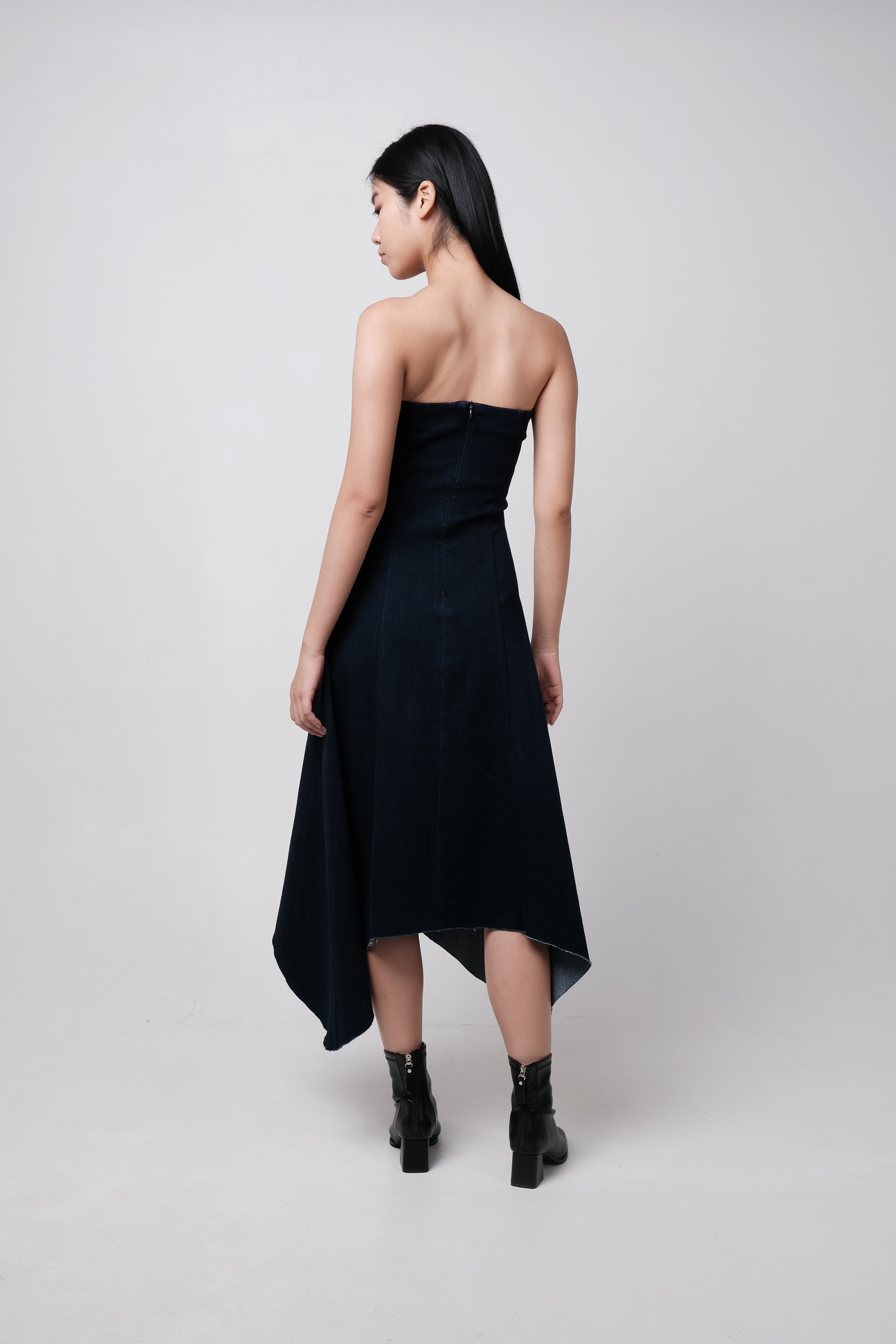 BLAIR DENIM ASYMMETRICAL HEM DRESS BLAIR DENIM ASYMMETRICAL HEM DRESS