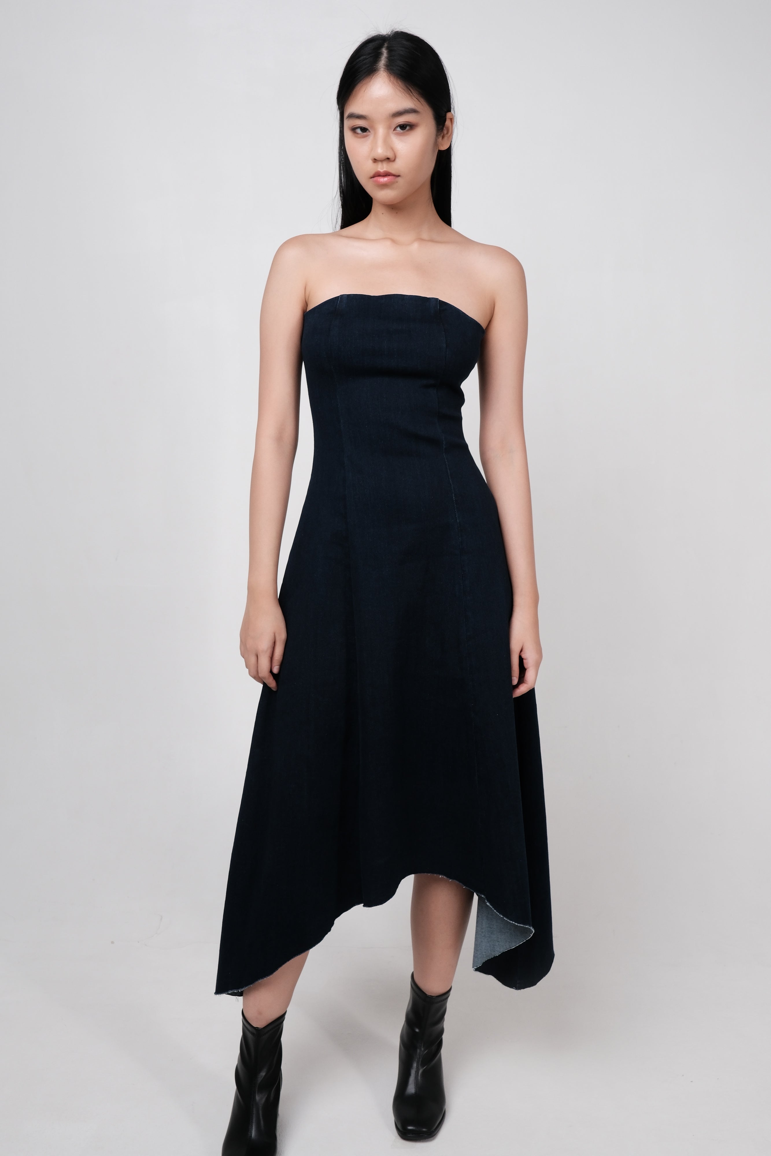 BLAIR DENIM ASYMMETRICAL HEM DRESS