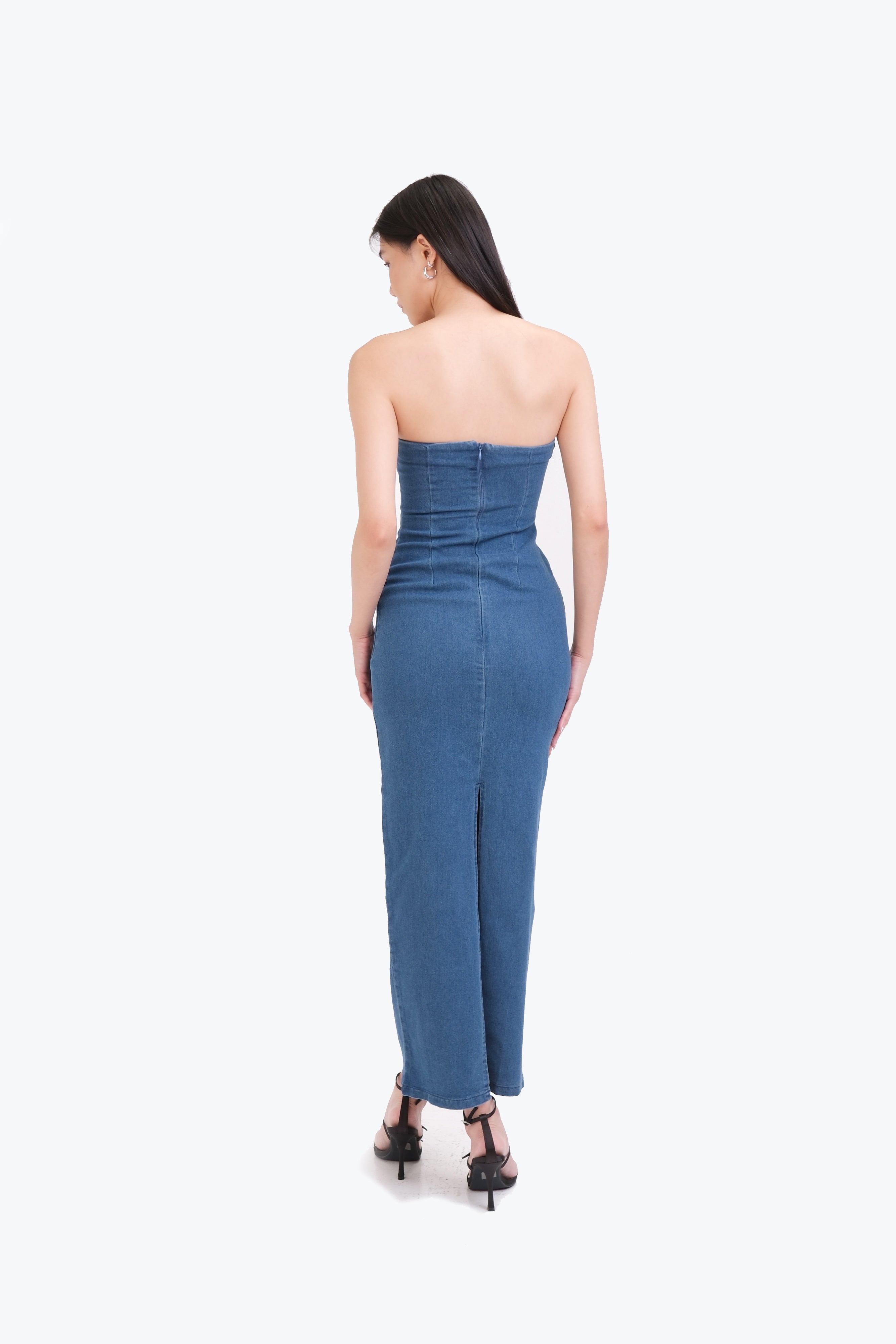 CHARLOTTE DENIM STRAPLESS MAXI