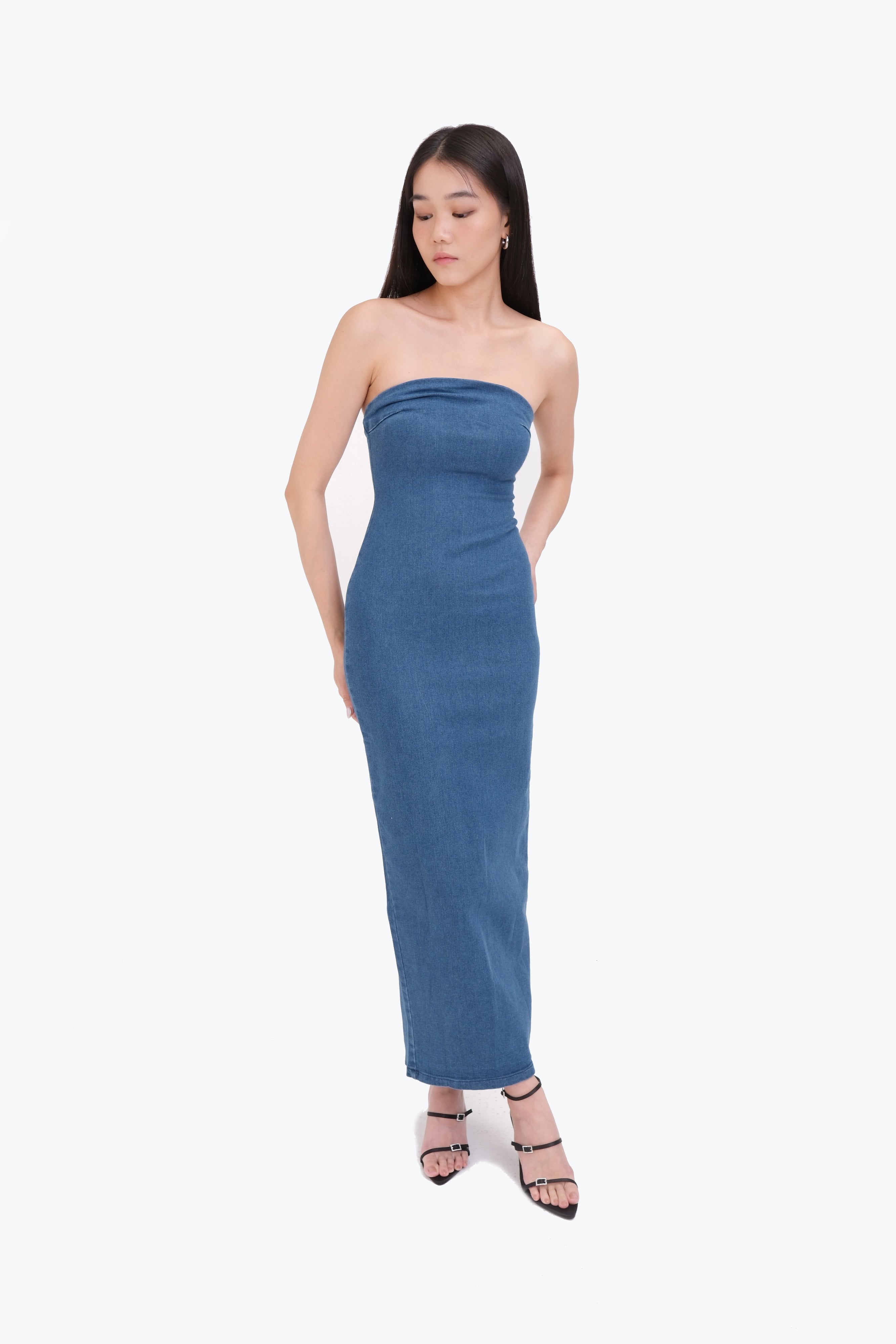 CHARLOTTE DENIM STRAPLESS MAXI