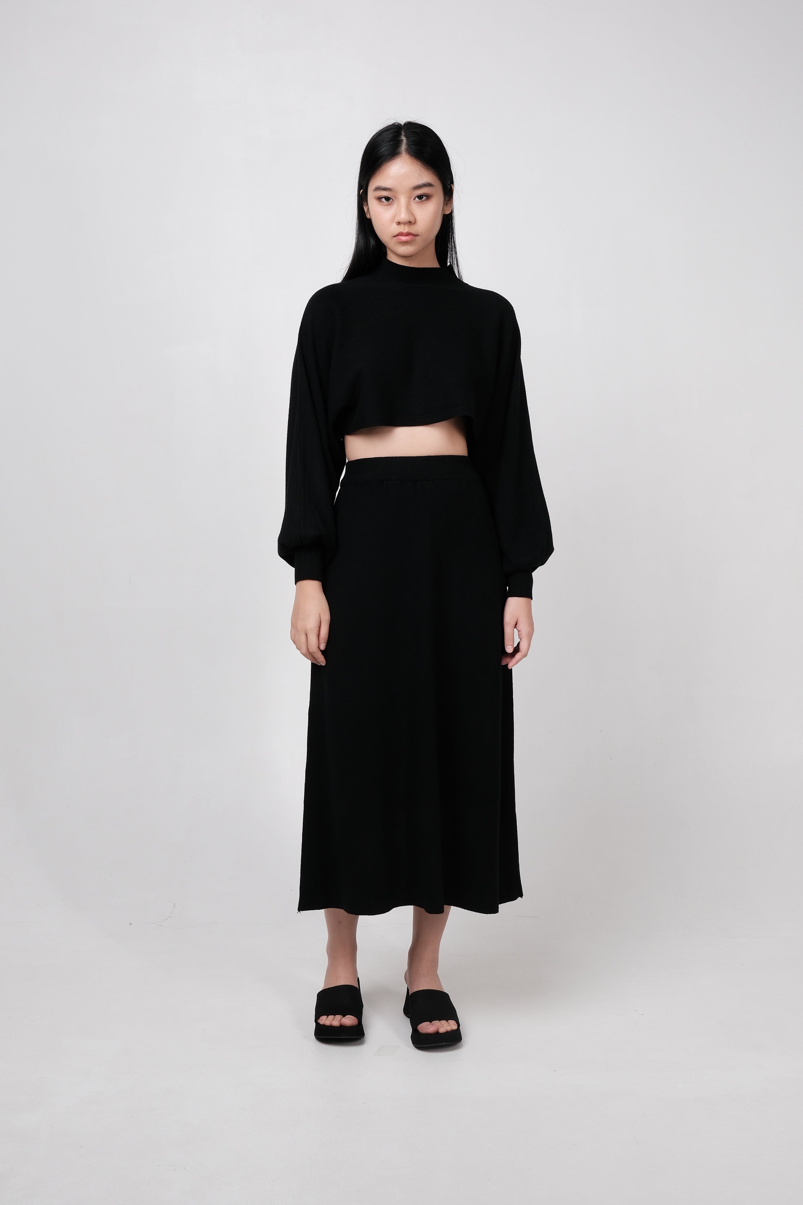 DAWN CROPPED LONG SLEEVE MAXI CO-ORD (BLACK)