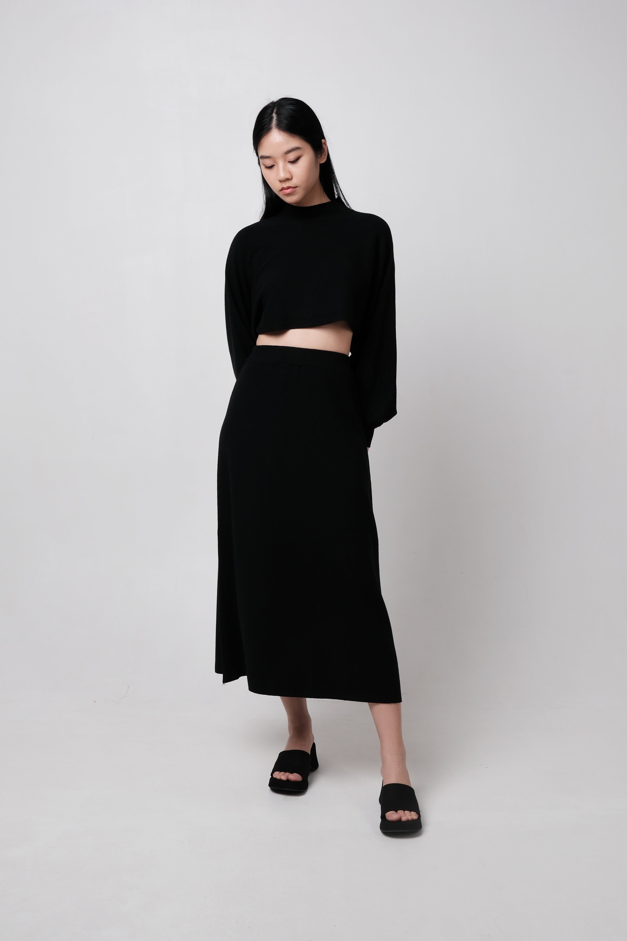 DAWN CROPPED LONG SLEEVE MAXI CO-ORD (BLACK)