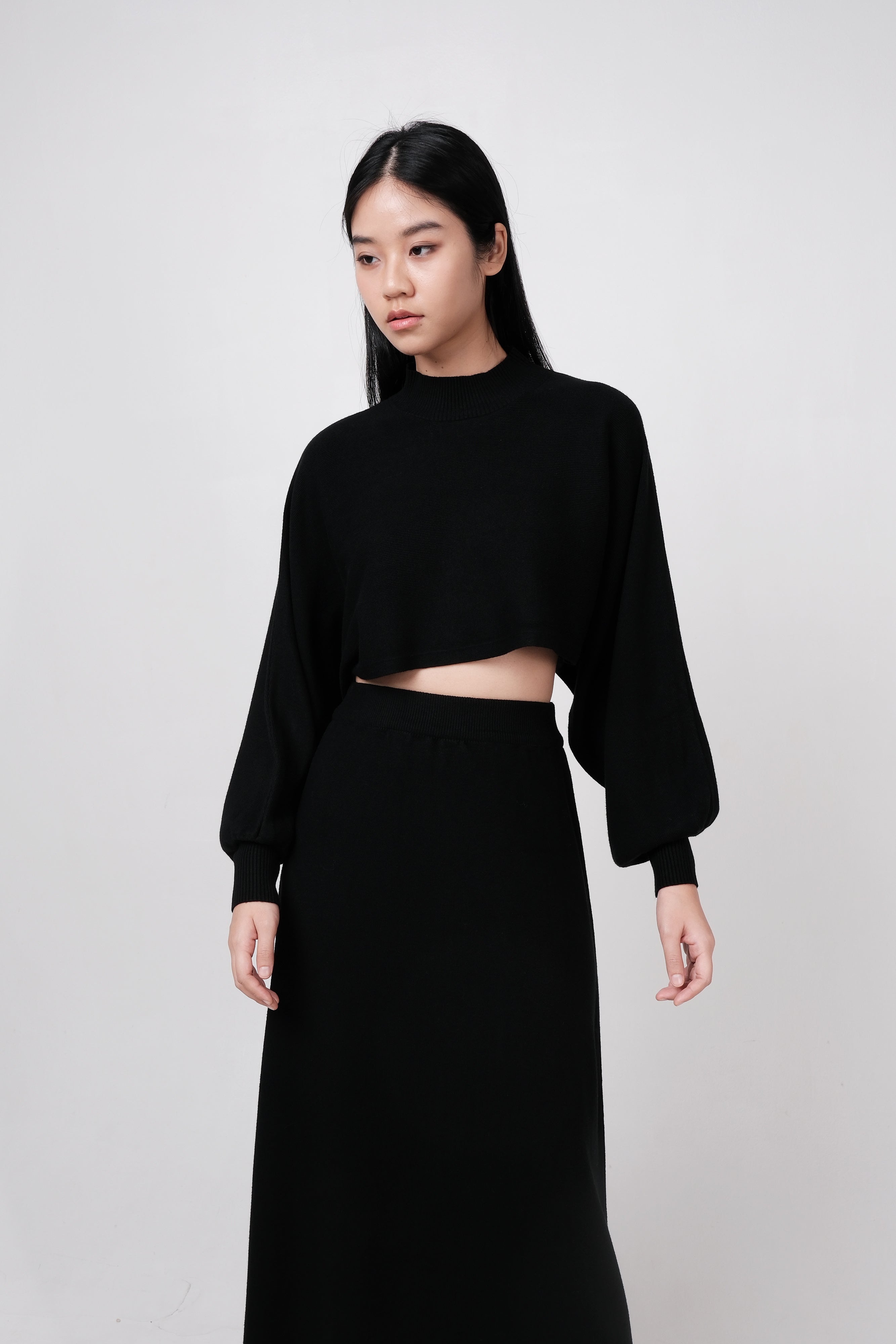 DAWN CROPPED LONG SLEEVE MAXI CO-ORD (BLACK)