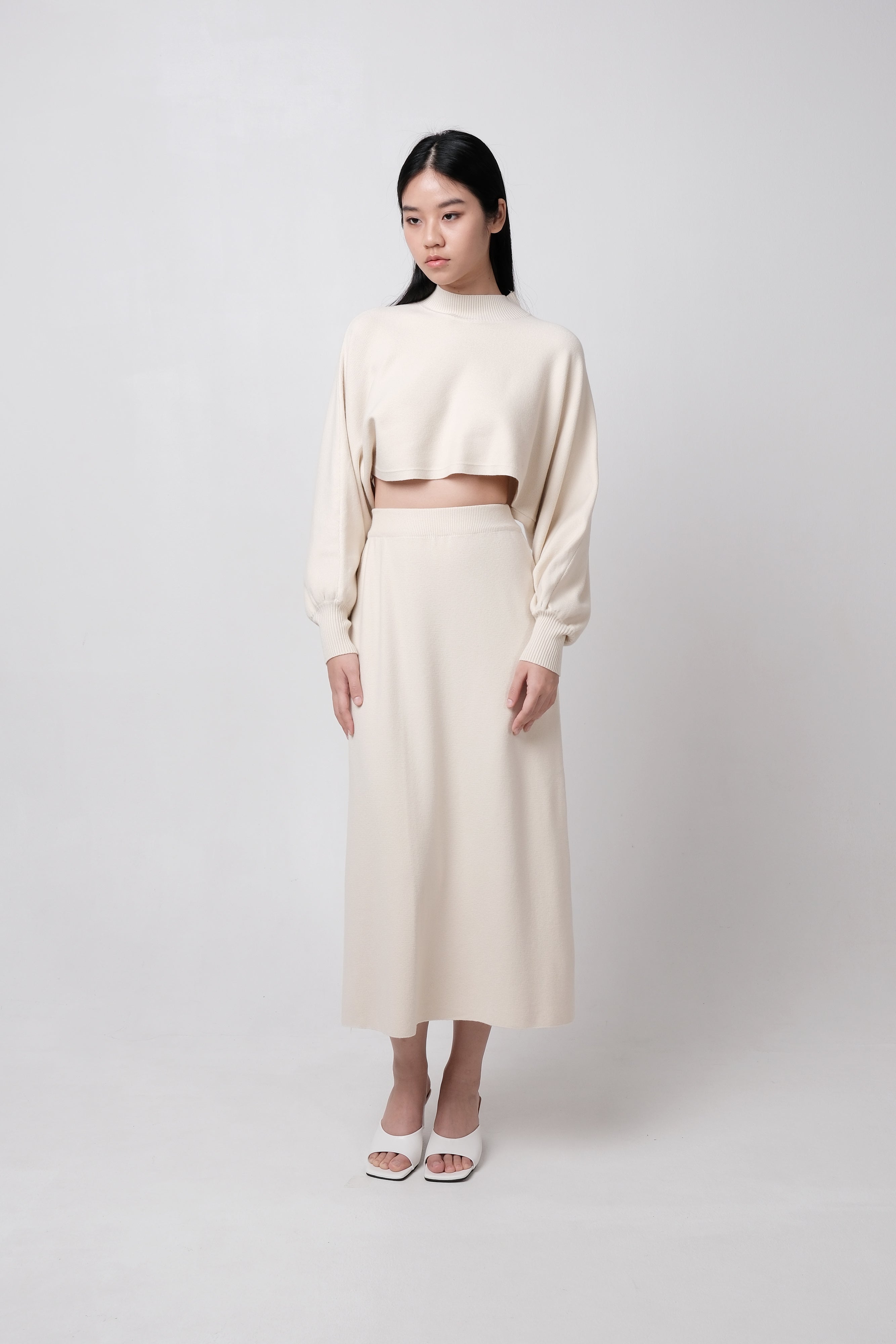 DAWN CROPPED LONG SLEEVE MAXI CO-ORD (CREAM)