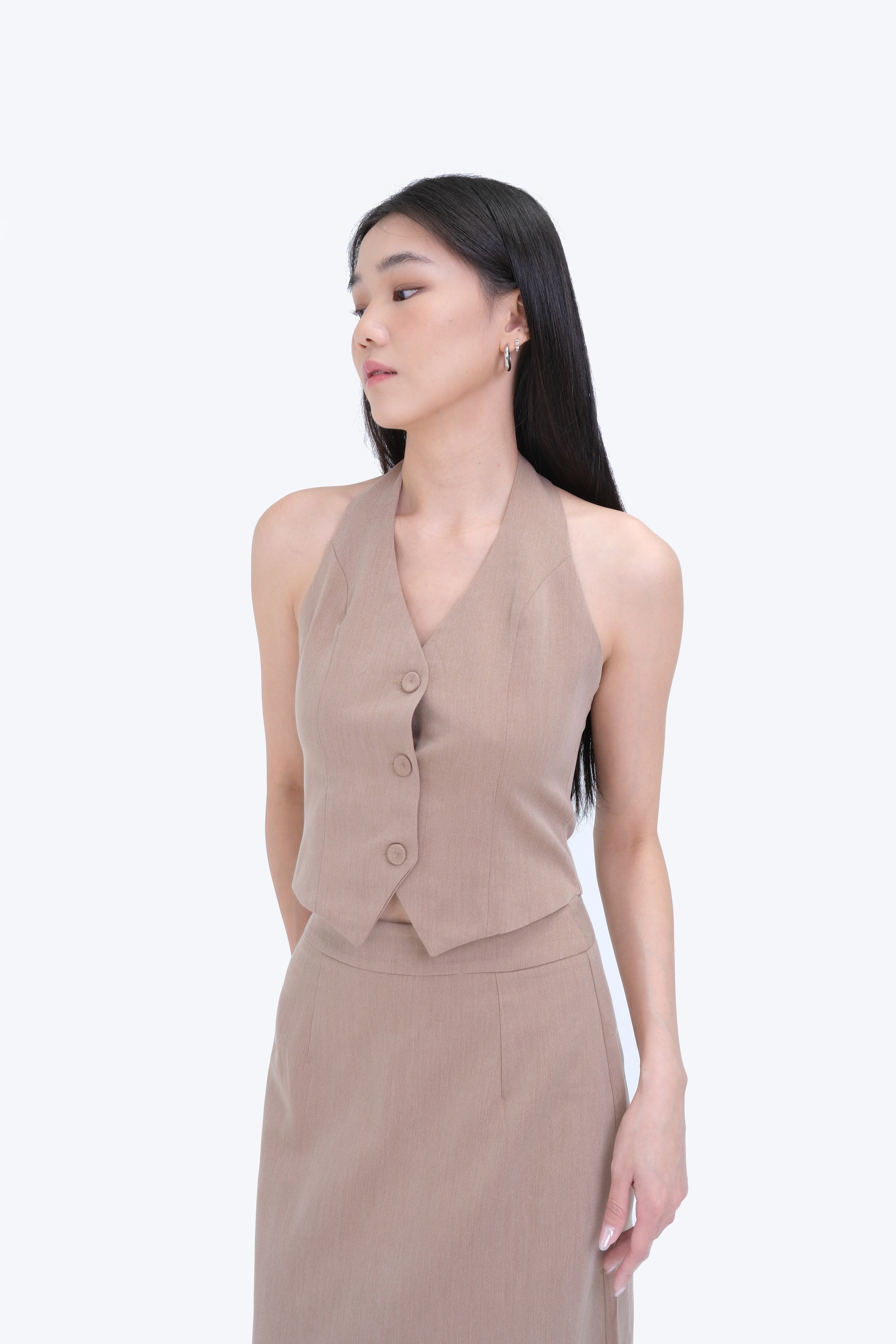 APRIL HALTER VEST CO-ORD (TAUPE)