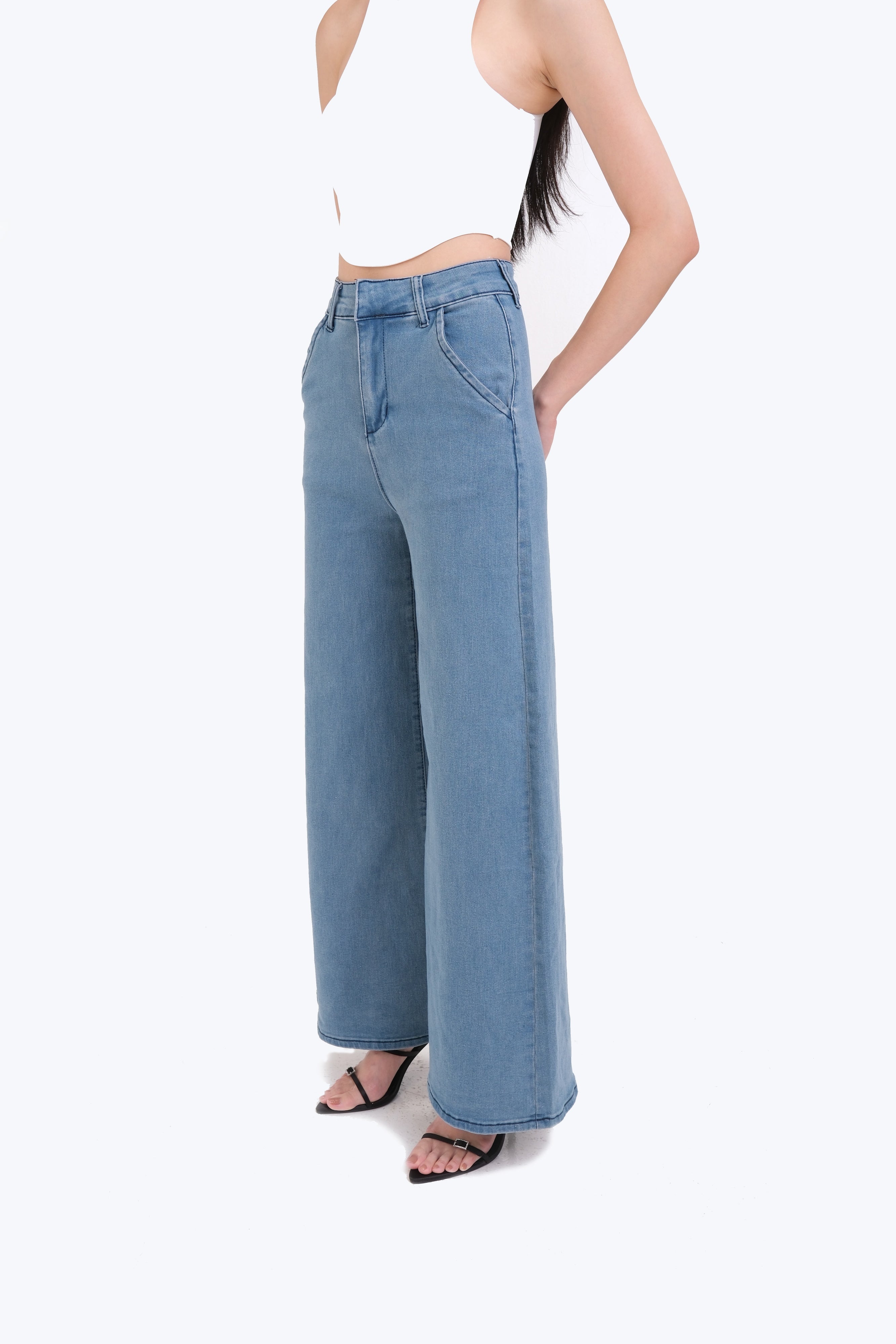 KENDALL WIDE LEG DENIM TROUSERS (LIGHT)