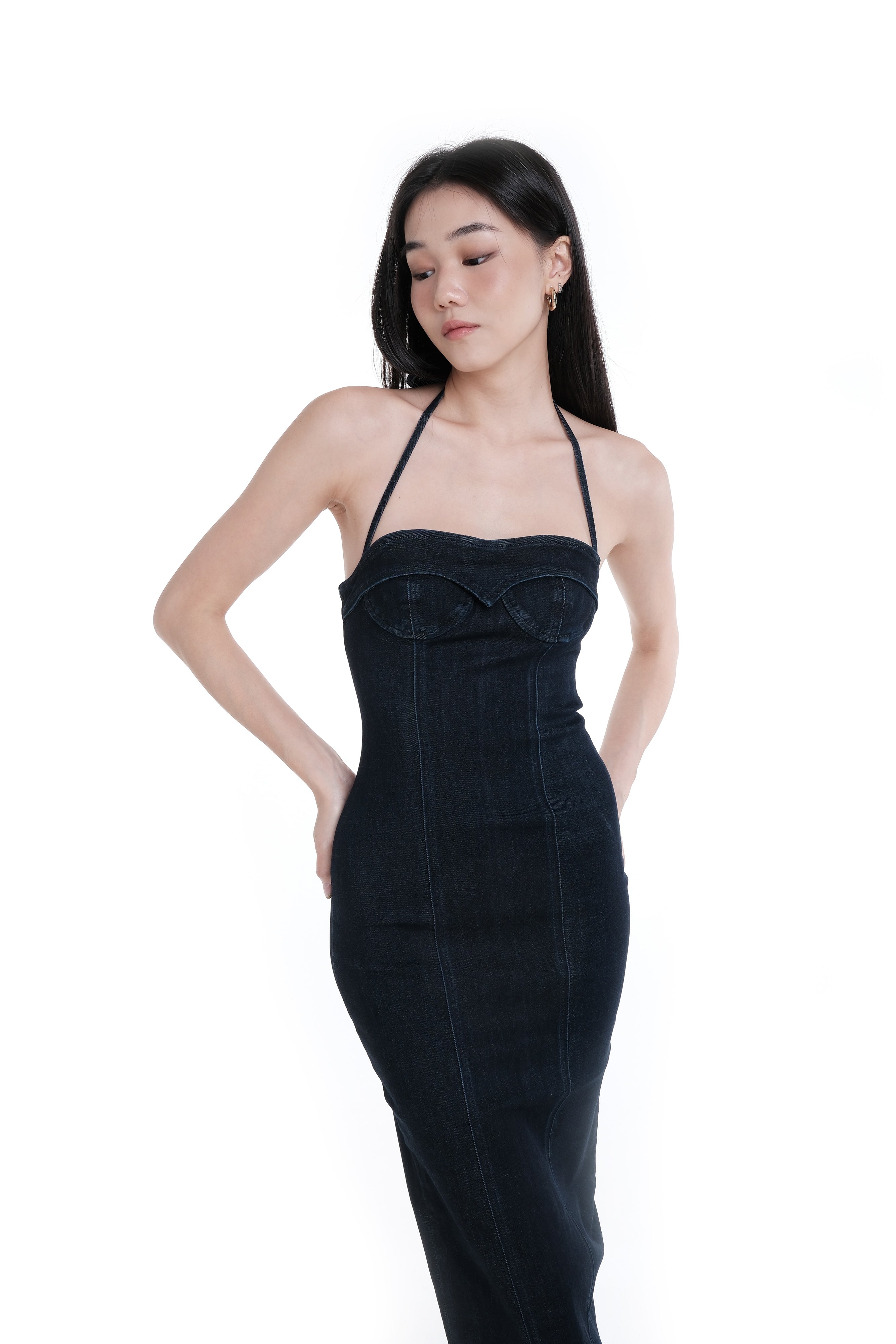 QUINN DENIM HALTER MAXI