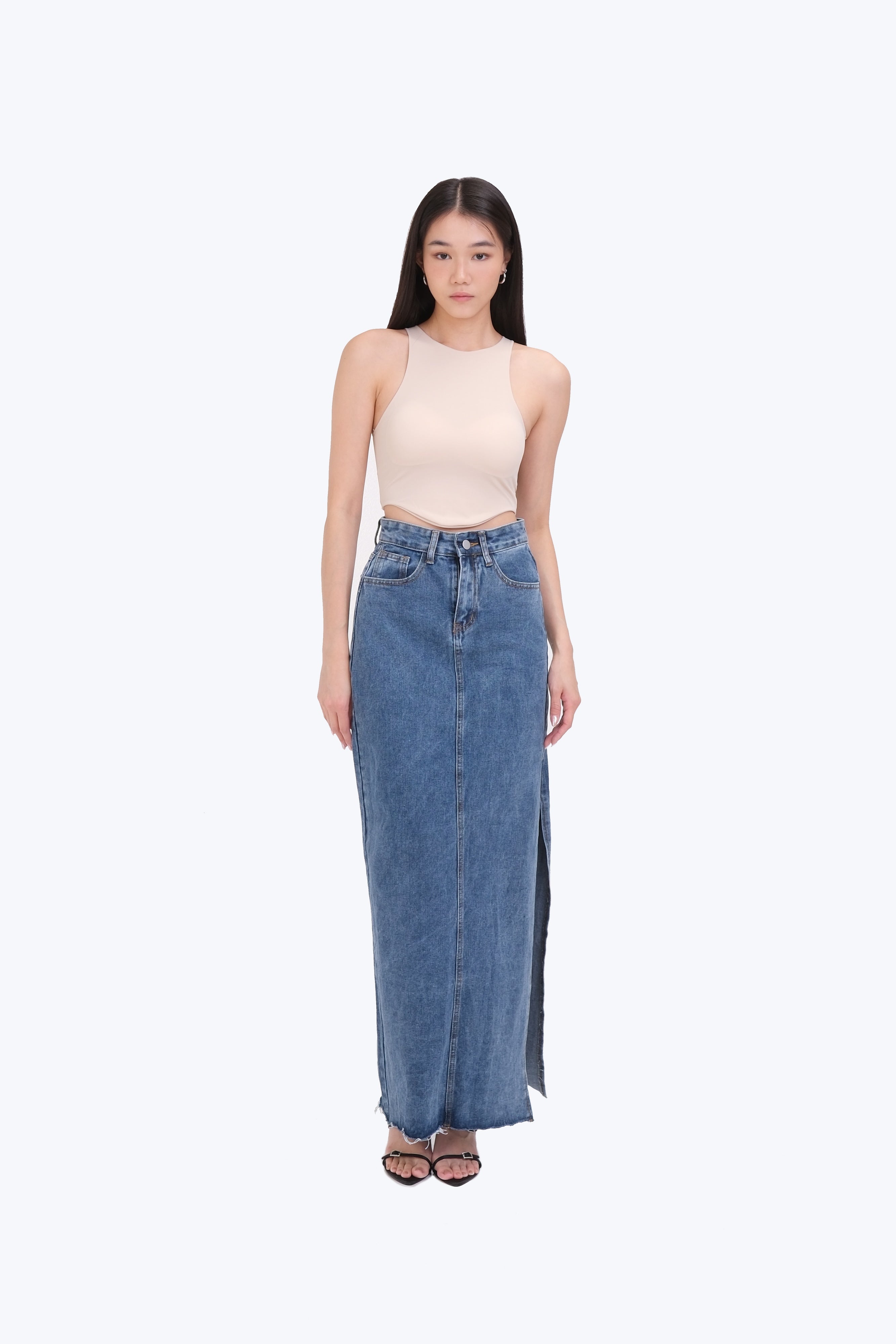 OLIVIA DENIM MAXI SKIRT (DARK)