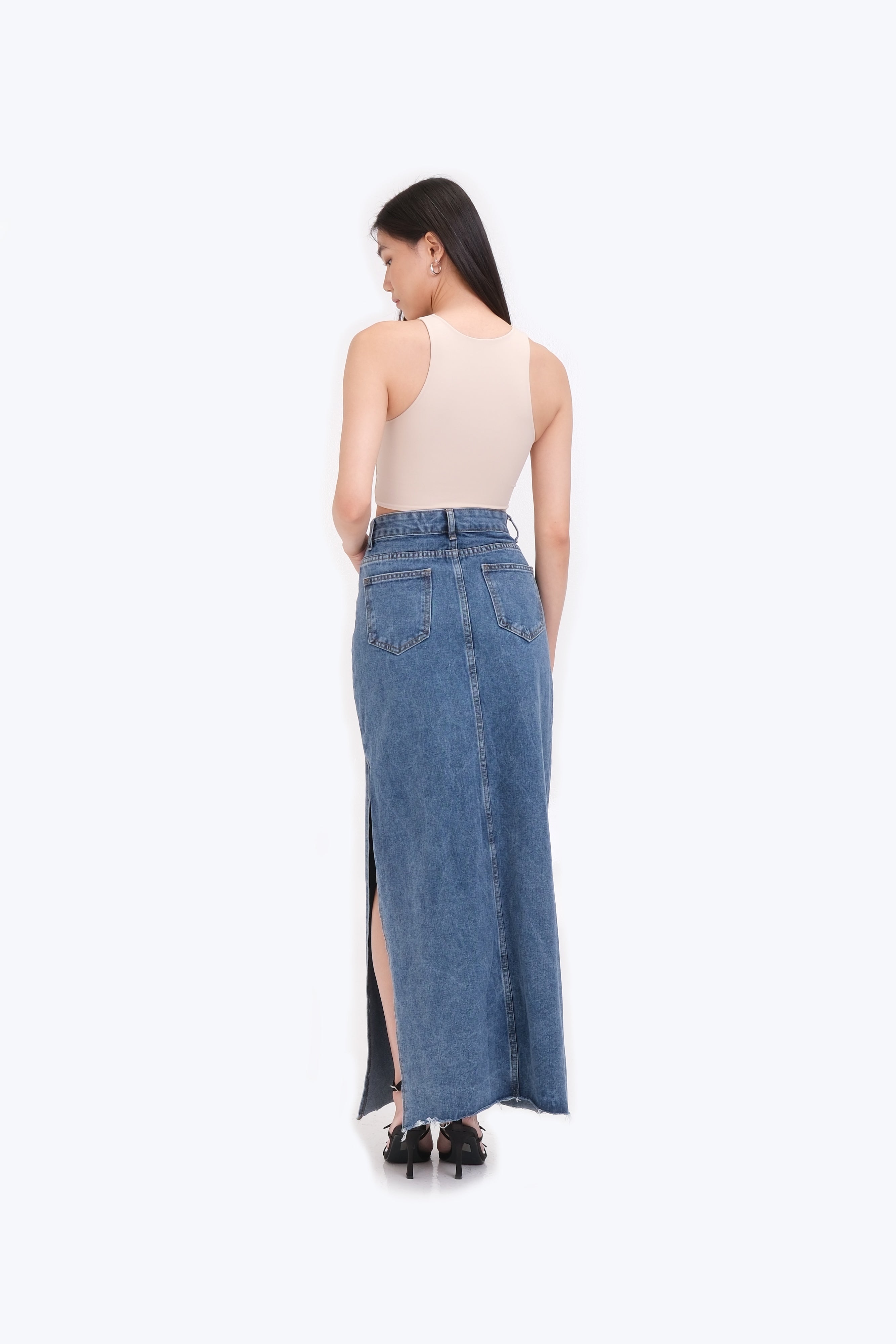 OLIVIA DENIM MAXI SKIRT (DARK)