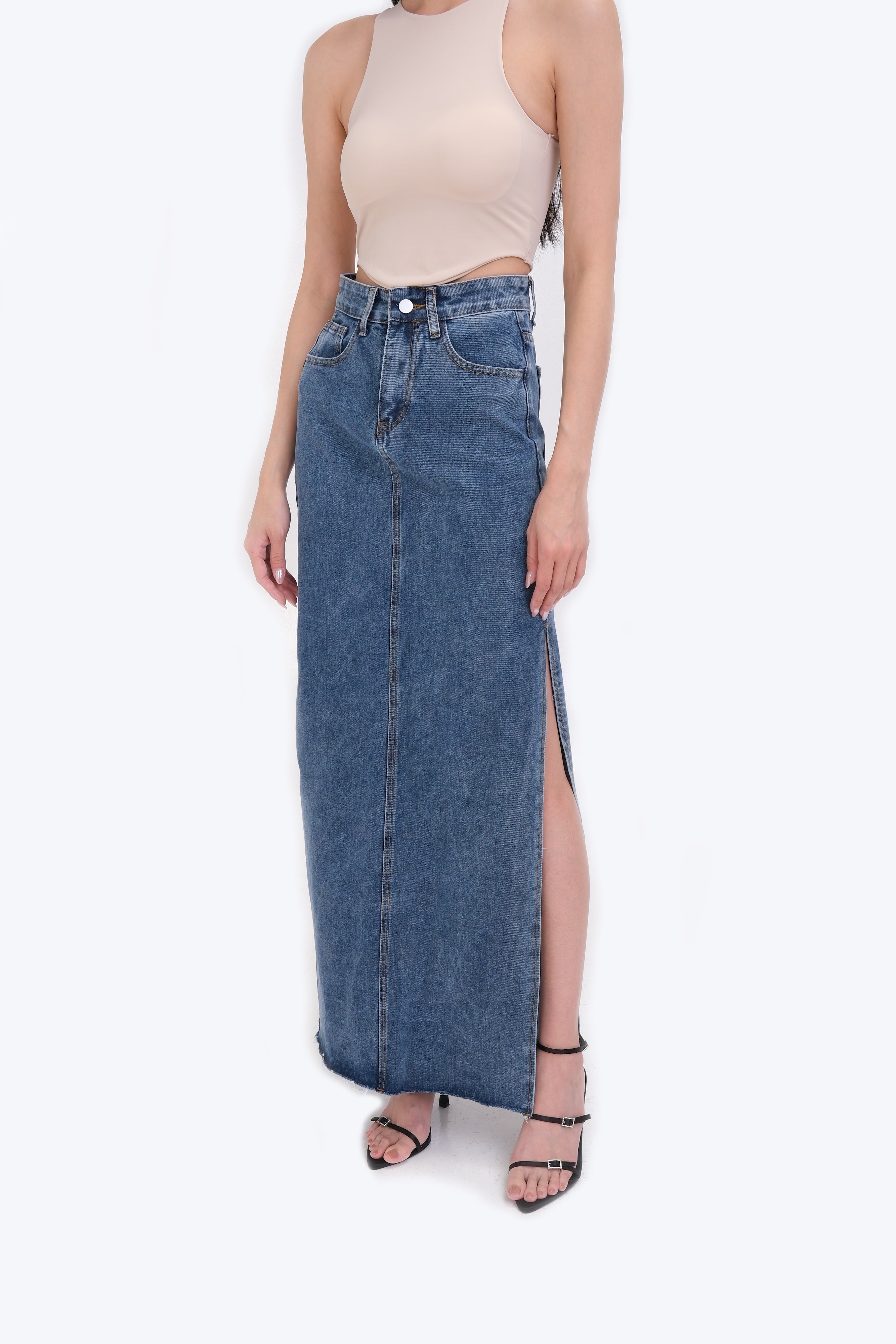 OLIVIA DENIM MAXI SKIRT (DARK)