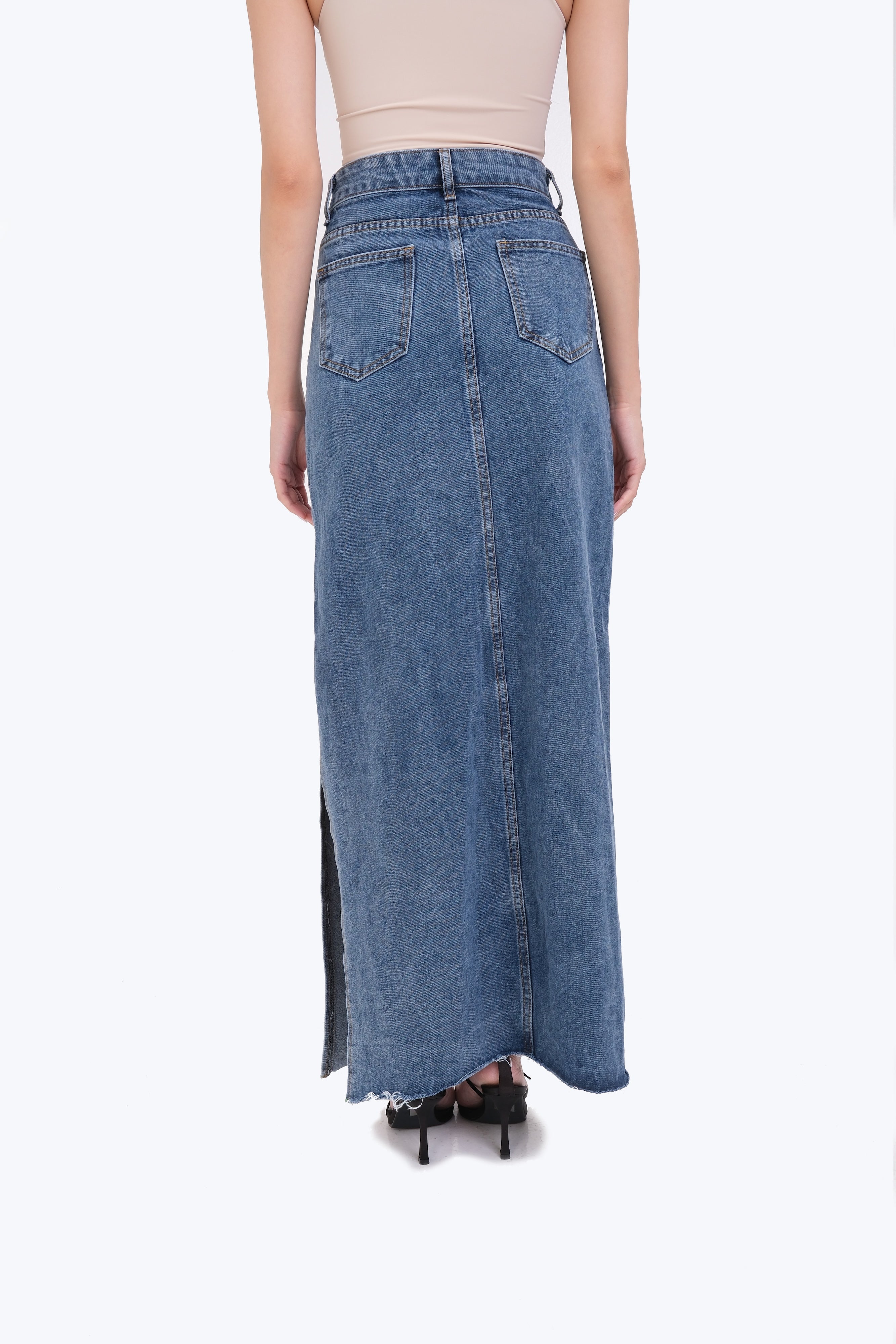 OLIVIA DENIM MAXI SKIRT (DARK)