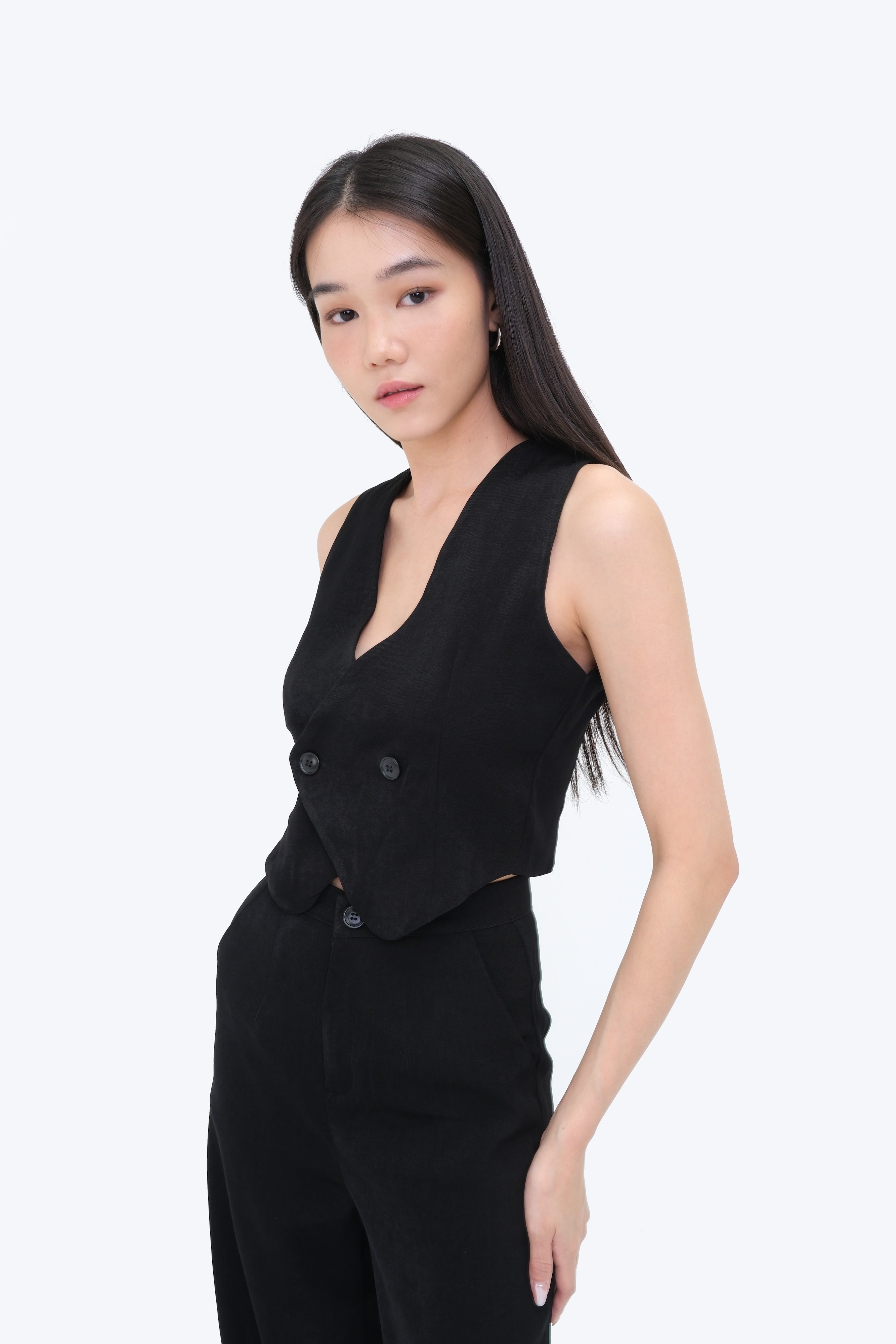 TERRI CROPPED VEST CO-ORD (BLACK)