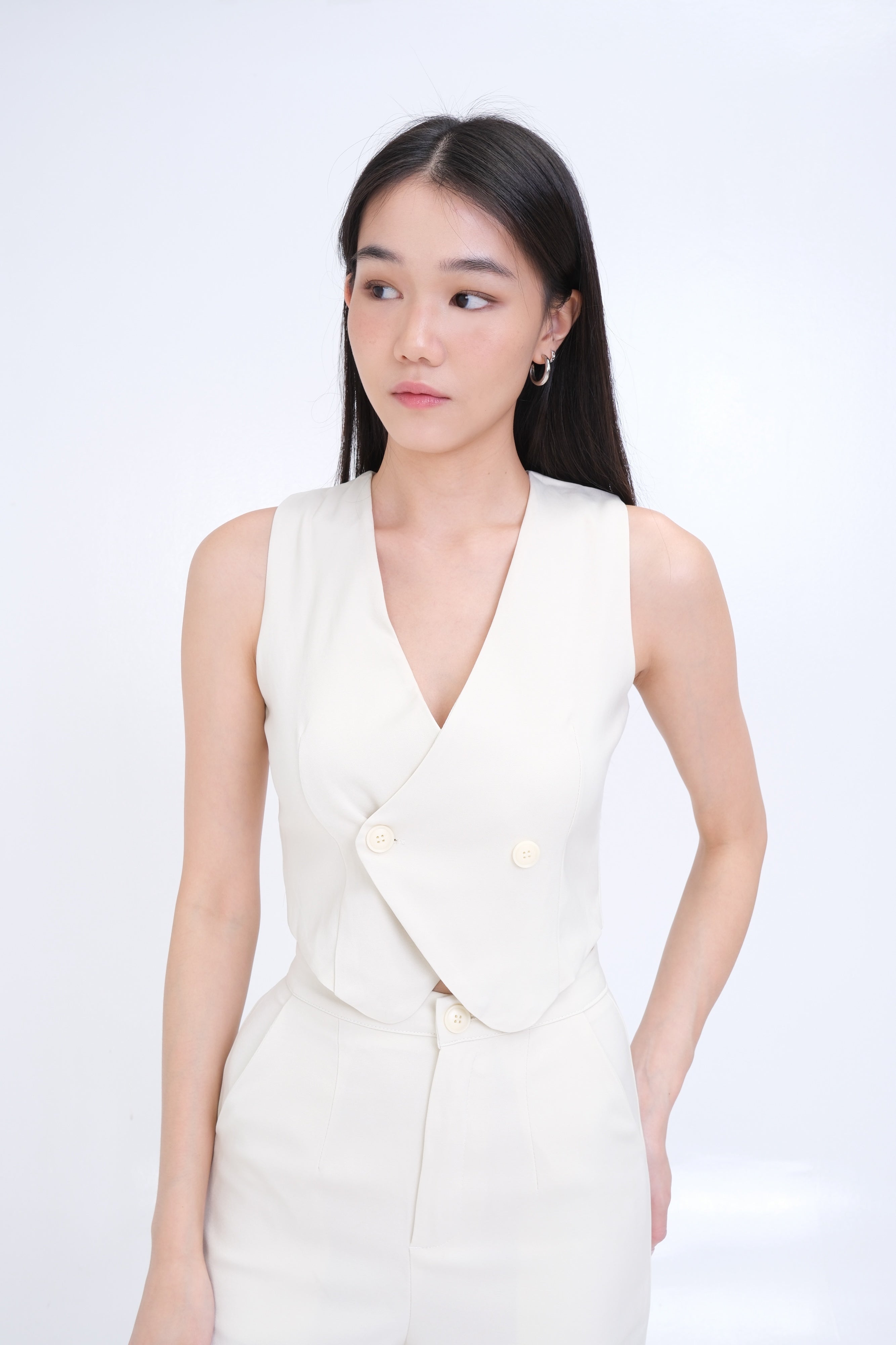 TERRI CROPPED VEST CO-ORD (IVORY)